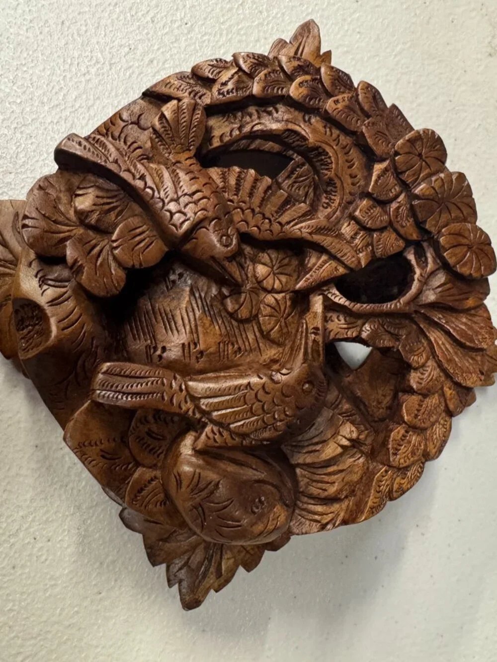 Vintage Balinese Bali Hand Carved Wood High Relief 3D Wall Art Panel Carving